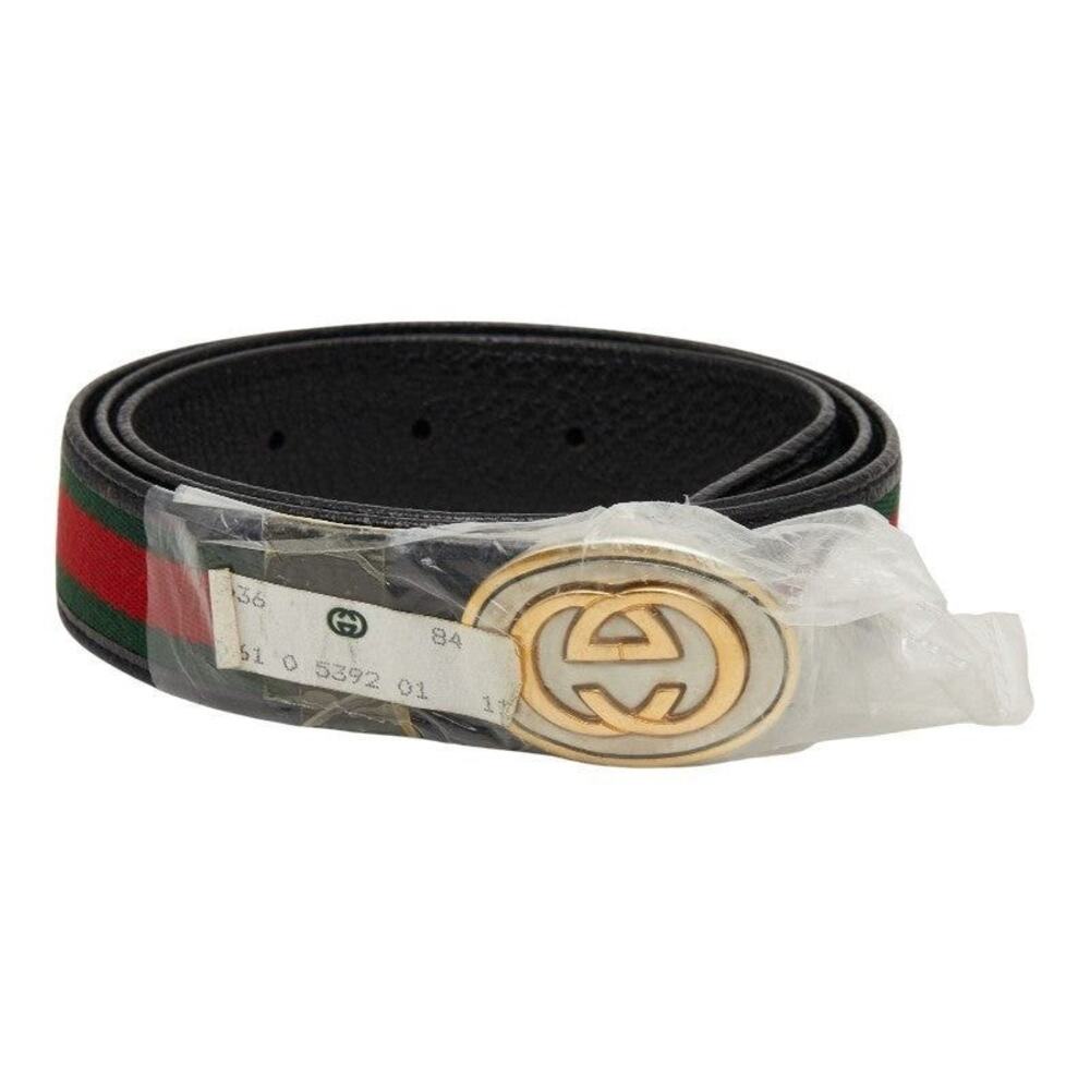 Gucci GG Web Logo Leather Buckle Belt Black